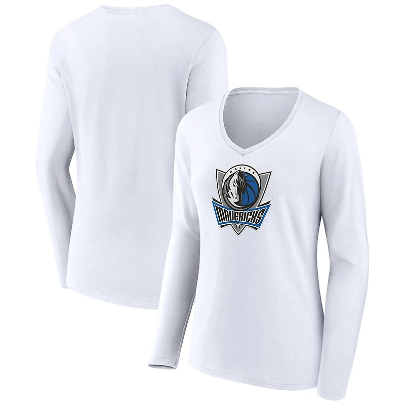 Women's White Dallas Mavericks Alternate Logo V-Neck Long Sleeve T-Shirt