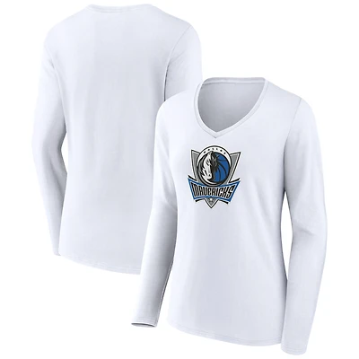 Women's White Dallas Mavericks Alternate Logo V-Neck Long Sleeve T-Shirt