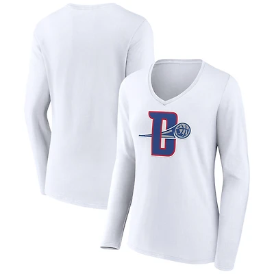 Women's White Detroit Pistons Alternate Logo V-Neck Long Sleeve T-Shirt