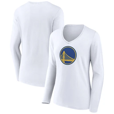 Women's White Golden State Warriors Alternate Logo V-Neck Long Sleeve T-Shirt
