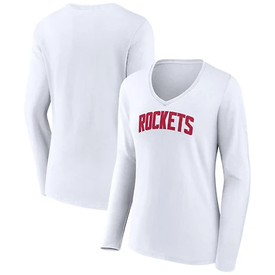 Women's White Houston Rockets Alternate Logo V-Neck Long Sleeve T-Shirt