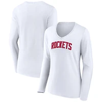 Women's White Houston Rockets Alternate Logo V-Neck Long Sleeve T-Shirt