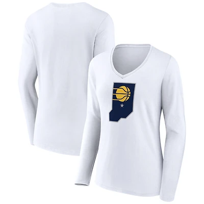 Women's White Indiana Pacers Alternate Logo V-Neck Long Sleeve T-Shirt