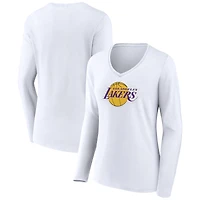 Women's White Los Angeles Lakers Alternate Logo V-Neck Long Sleeve T-Shirt