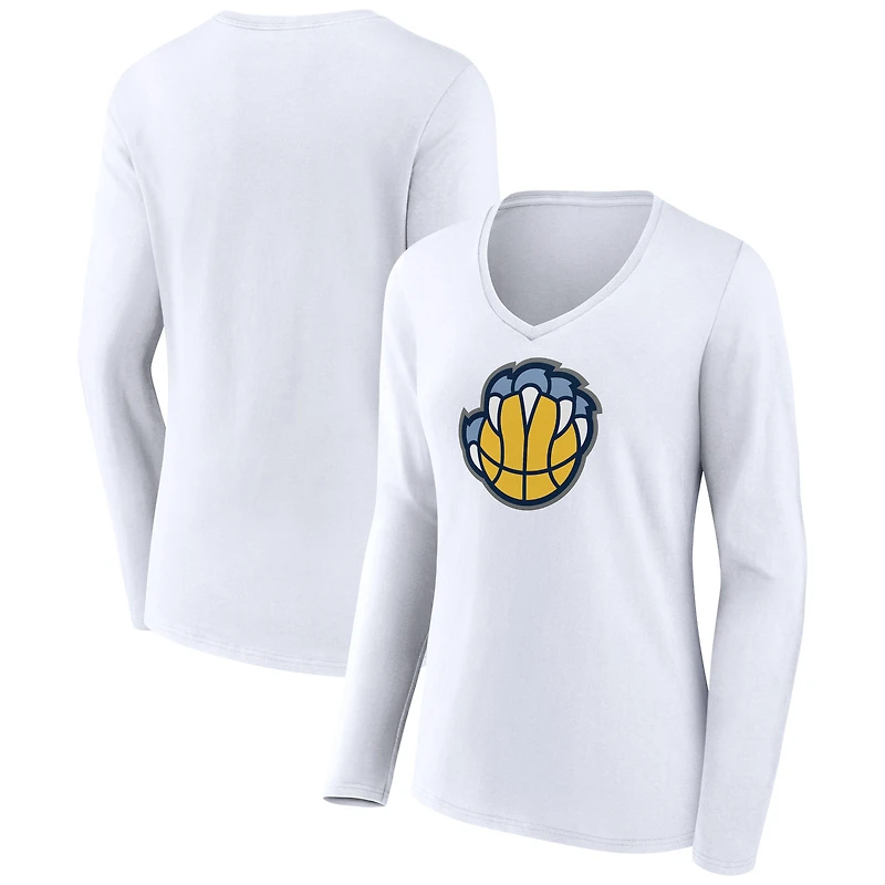 Women's White Memphis Grizzlies Alternate Logo V-Neck Long Sleeve T-Shirt