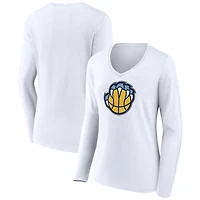 Women's White Memphis Grizzlies Alternate Logo V-Neck Long Sleeve T-Shirt