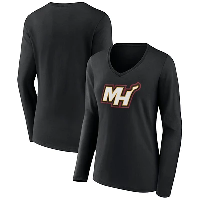 Women's Black Miami Heat Alternate Logo V-Neck Long Sleeve T-Shirt