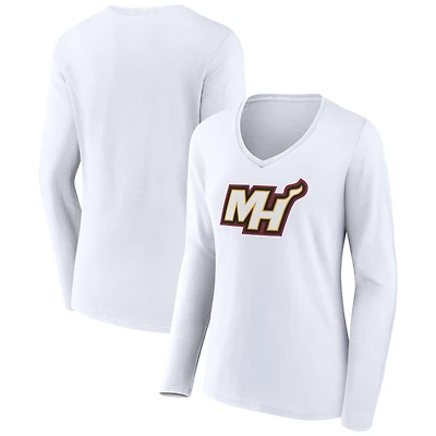 Women's White Miami Heat Alternate Logo V-Neck Long Sleeve T-Shirt