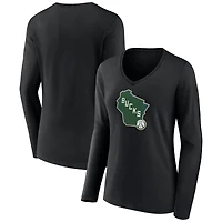 Women's Black Milwaukee Bucks Alternate Logo V-Neck Long Sleeve T-Shirt