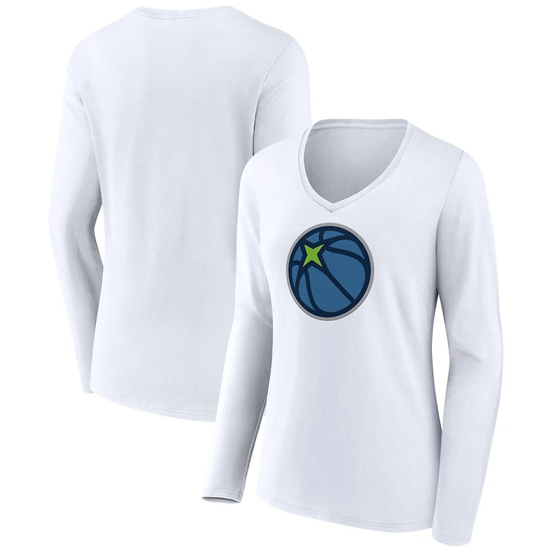 Women's White Minnesota Timberwolves Alternate Logo V-Neck Long Sleeve T-Shirt