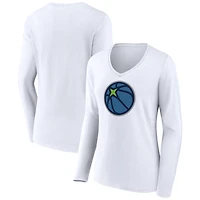 Women's White Minnesota Timberwolves Alternate Logo V-Neck Long Sleeve T-Shirt
