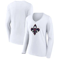 Women's White New Orleans Pelicans Alternate Logo V-Neck Long Sleeve T-Shirt