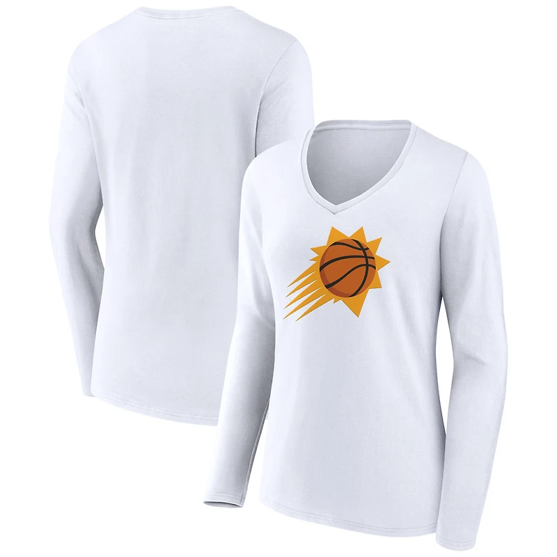 Women's White Phoenix Suns Alternate Logo V-Neck Long Sleeve T-Shirt