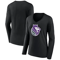 Women's Black Sacramento Kings Alternate Logo V-Neck Long Sleeve T-Shirt