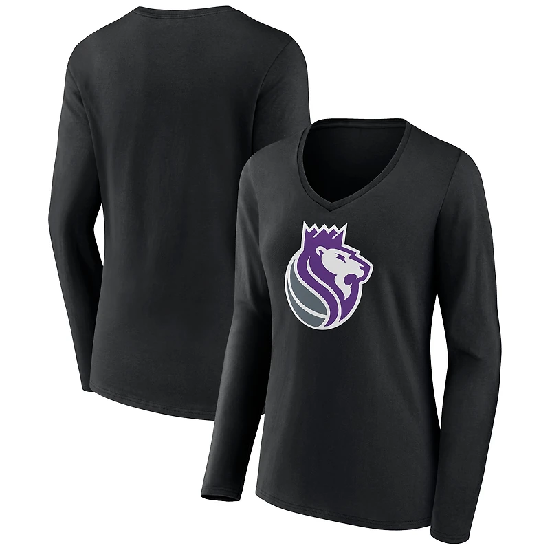 Women's Black Sacramento Kings Alternate Logo V-Neck Long Sleeve T-Shirt