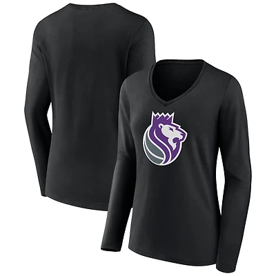 Women's Black Sacramento Kings Alternate Logo V-Neck Long Sleeve T-Shirt