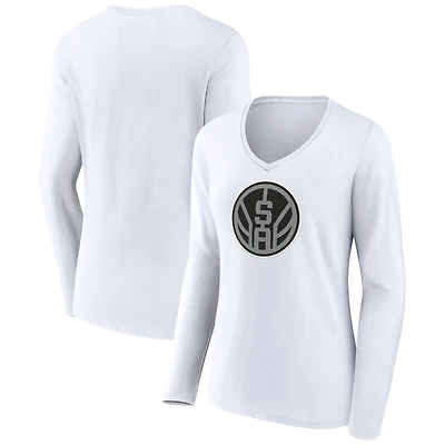 Women's White San Antonio Spurs Alternate Logo V-Neck Long Sleeve T-Shirt