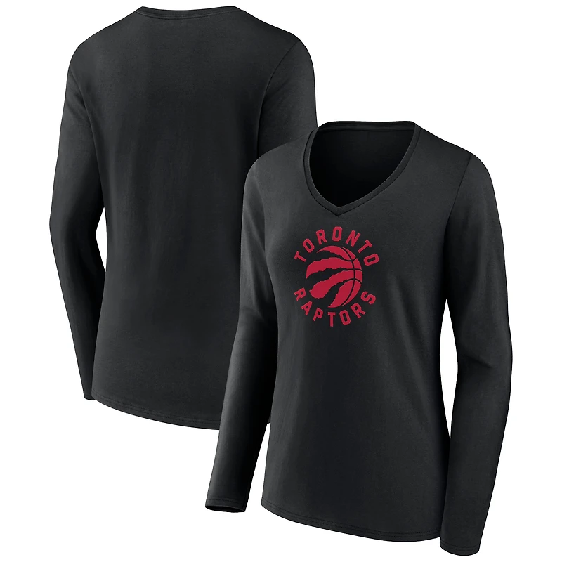 Women's Black Toronto Raptors Alternate Logo V-Neck Long Sleeve T-Shirt