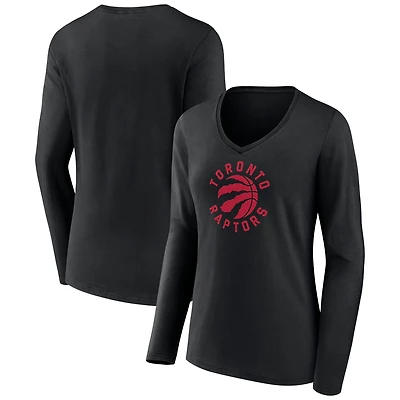 Women's Black Toronto Raptors Alternate Logo V-Neck Long Sleeve T-Shirt