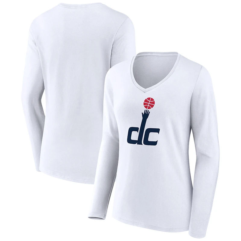 Women's White Washington Wizards Alternate Logo V-Neck Long Sleeve T-Shirt