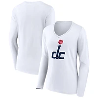Women's White Washington Wizards Alternate Logo V-Neck Long Sleeve T-Shirt