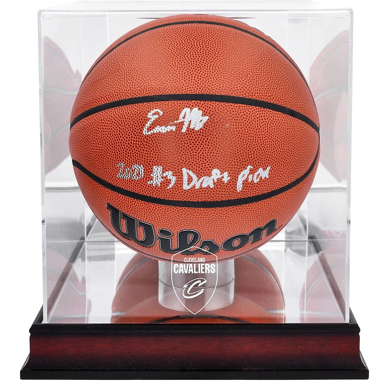 Evan Mobley Cleveland Cavaliers Autographed Wilson 2022 Replica Basketball with "2021 #3 Draft Pick" Inscription & Mahogany Team Logo Display Case