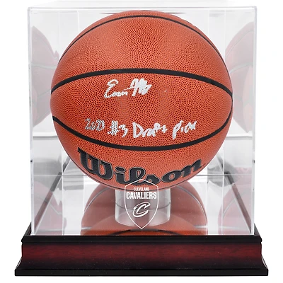 Evan Mobley Cleveland Cavaliers Autographed Wilson 2022 Replica Basketball with "2021 #3 Draft Pick" Inscription & Mahogany Team Logo Display Case