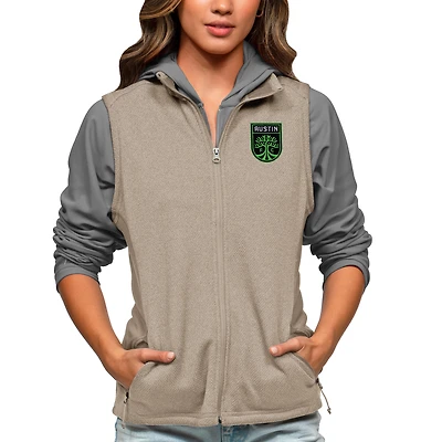 Women's Antigua Oatmeal Austin FC Team Logo Course Full-Zip Vest