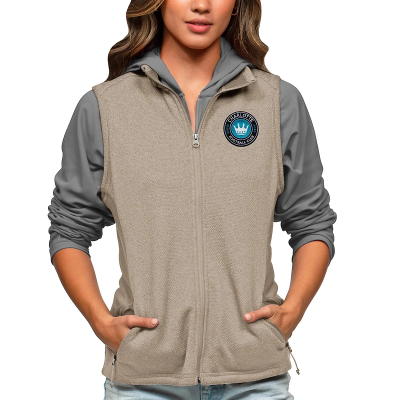 Women's Antigua Oatmeal Charlotte FC Team Logo Course Full-Zip Vest