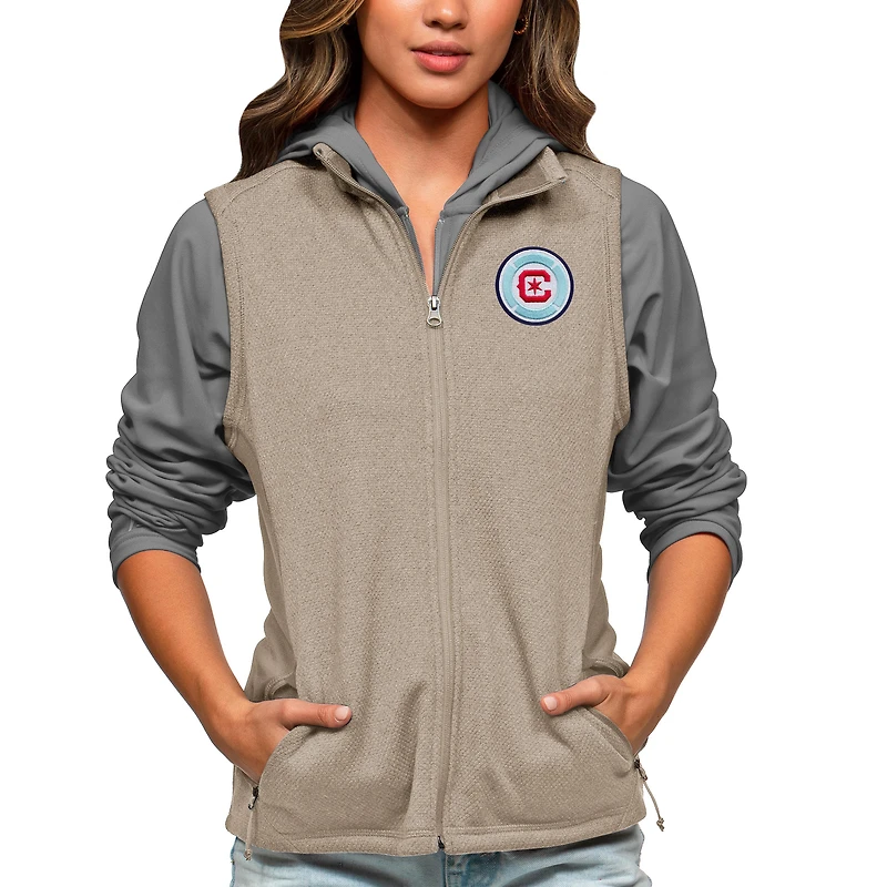 Women's Antigua Oatmeal Chicago Fire Team Logo Course Full-Zip Vest