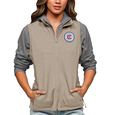 Women's Antigua Oatmeal Chicago Fire Team Logo Course Full-Zip Vest