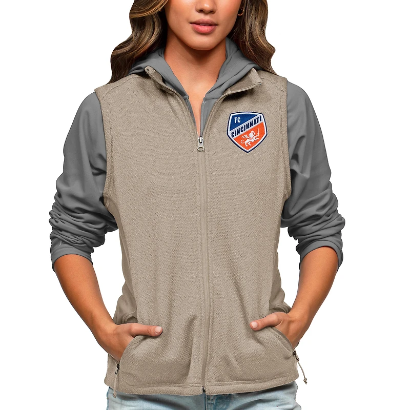 Women's Antigua Oatmeal FC Cincinnati Team Logo Course Full-Zip Vest