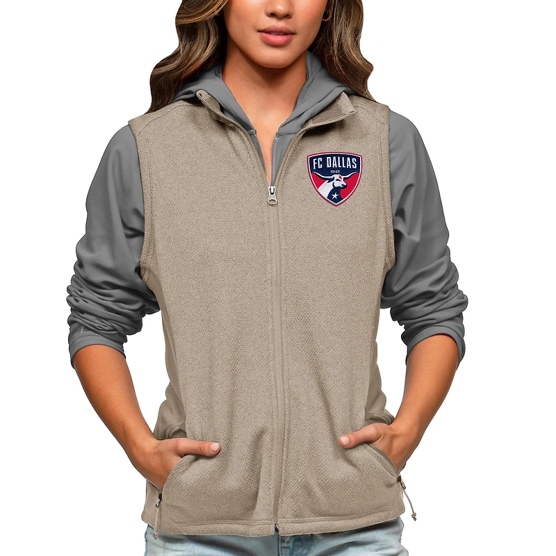Women's Antigua Oatmeal FC Dallas Team Logo Course Full-Zip Vest