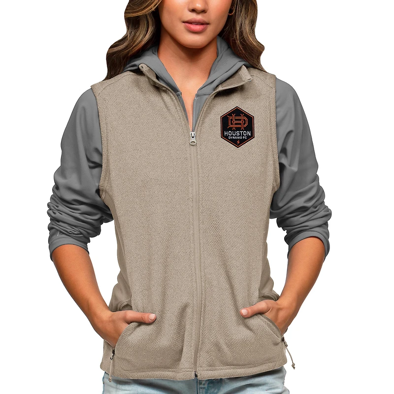 Women's Antigua Oatmeal Houston Dynamo FC Team Logo Course Full-Zip Vest