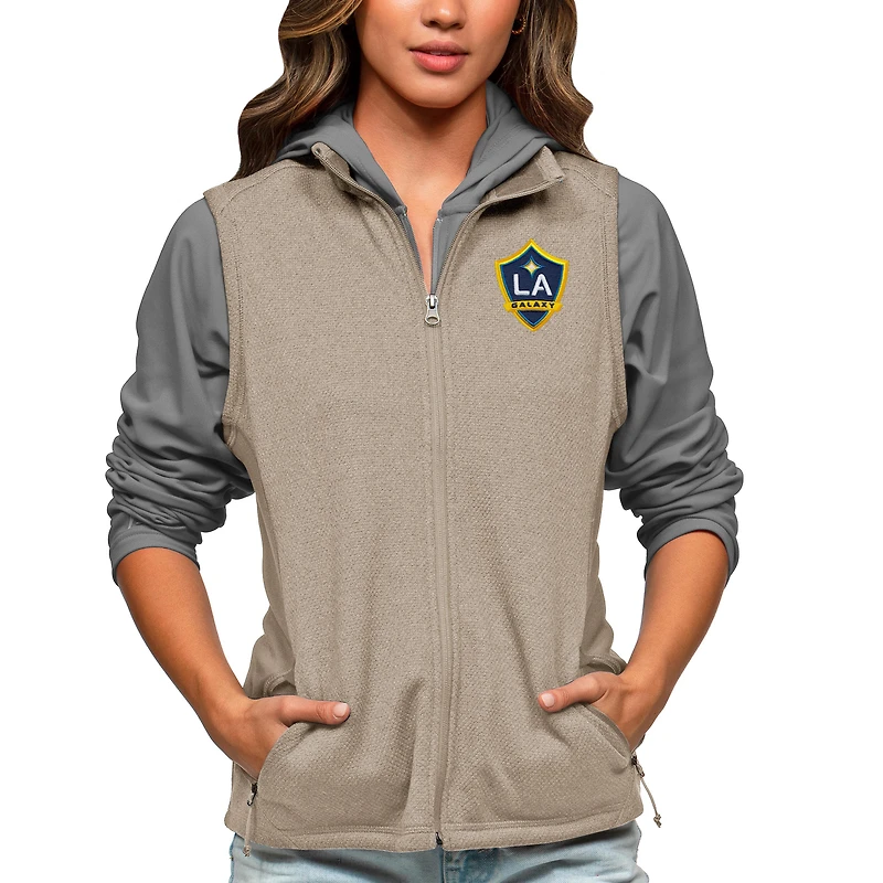 Women's Antigua Oatmeal LA Galaxy Team Logo Course Full-Zip Vest