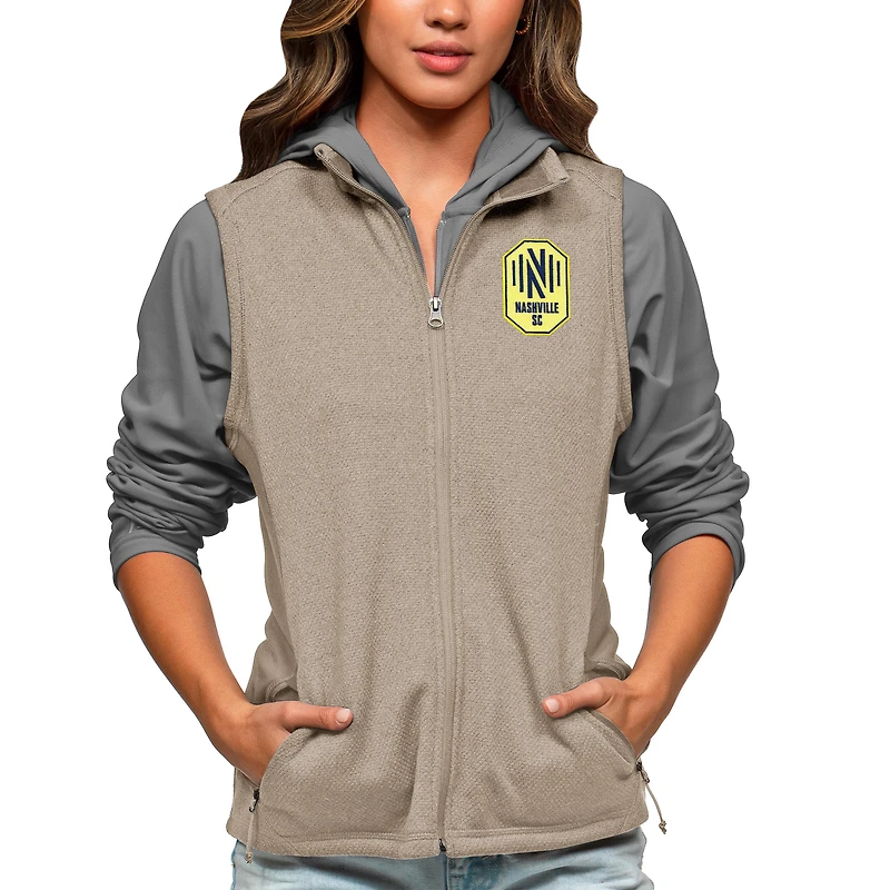 Women's Antigua Oatmeal Nashville SC Team Logo Course Full-Zip Vest