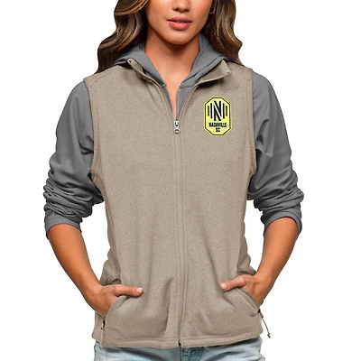 Women's Antigua Oatmeal Nashville SC Team Logo Course Full-Zip Vest