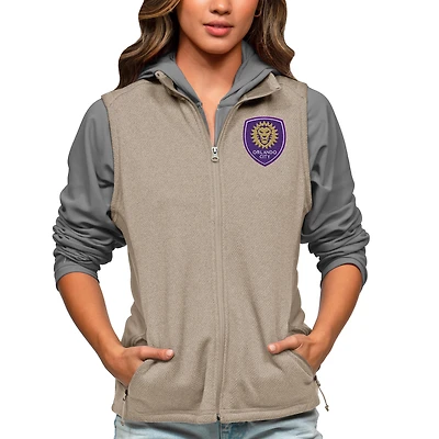 Women's Antigua Oatmeal Orlando City SC Team Logo Course Full-Zip Vest