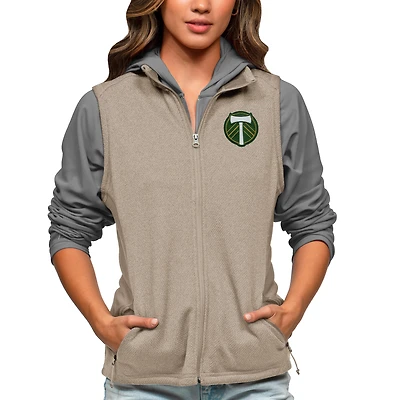 Women's Antigua Oatmeal Portland Timbers Team Logo Course Full-Zip Vest