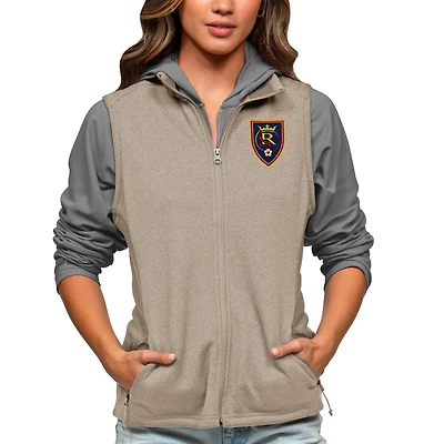 Women's Antigua Oatmeal Real Salt Lake Team Logo Course Full-Zip Vest
