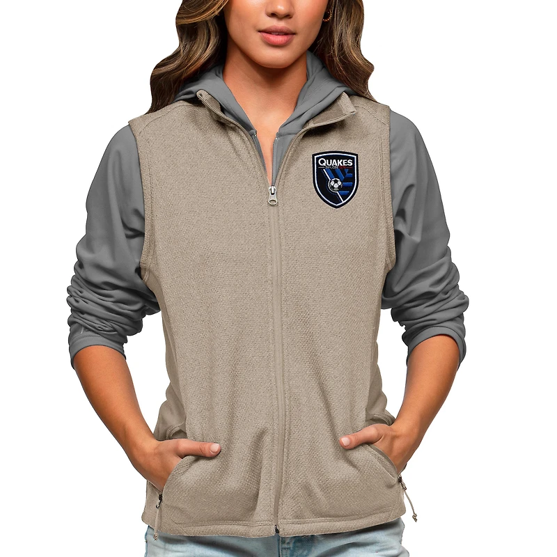 Women's Antigua Oatmeal San Jose Earthquakes Team Logo Course Full-Zip Vest