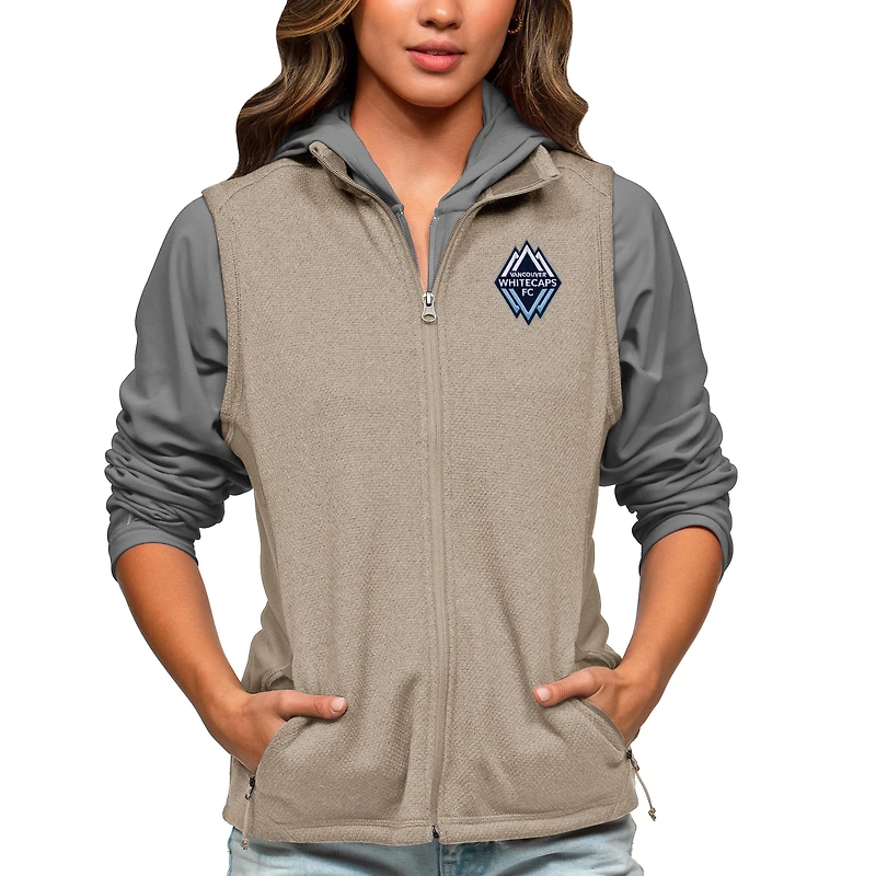 Women's Antigua Oatmeal Vancouver Whitecaps FC Team Logo Course Full-Zip Vest