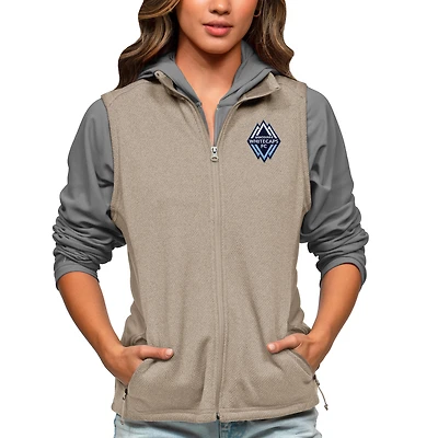 Women's Antigua Oatmeal Vancouver Whitecaps FC Team Logo Course Full-Zip Vest