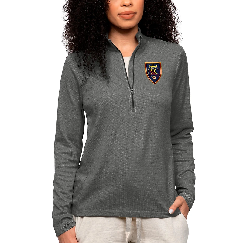 Women's Antigua Heather Charcoal Real Salt Lake Team Logo Epic Quarter-Zip Pullover Top