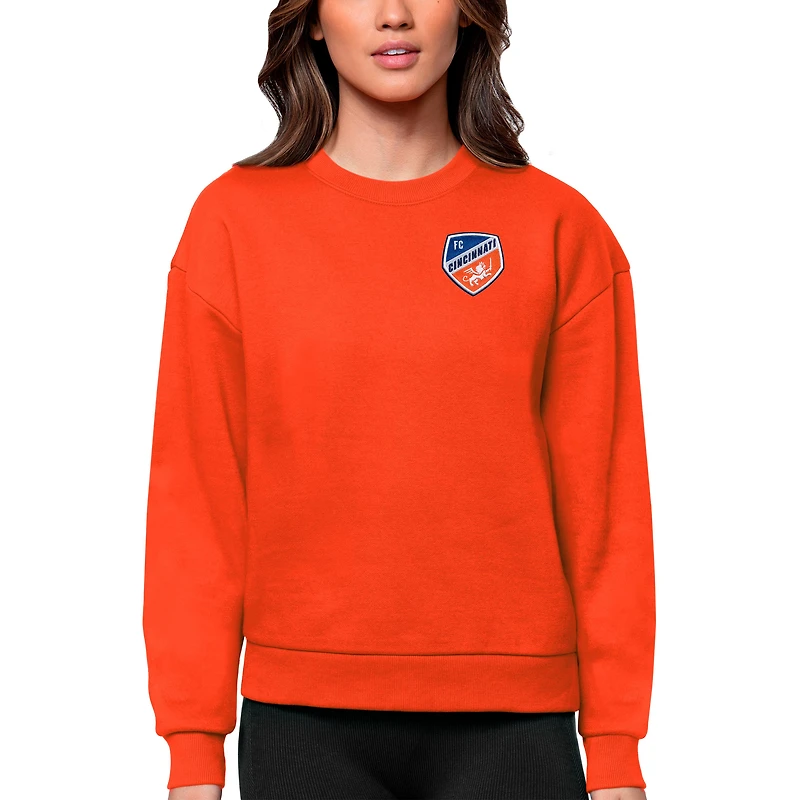 Women's Antigua Orange FC Cincinnati Team Logo Victory Pullover Sweatshirt