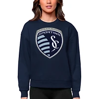 Women's Antigua Navy Sporting Kansas City Team Logo Victory Pullover Sweatshirt