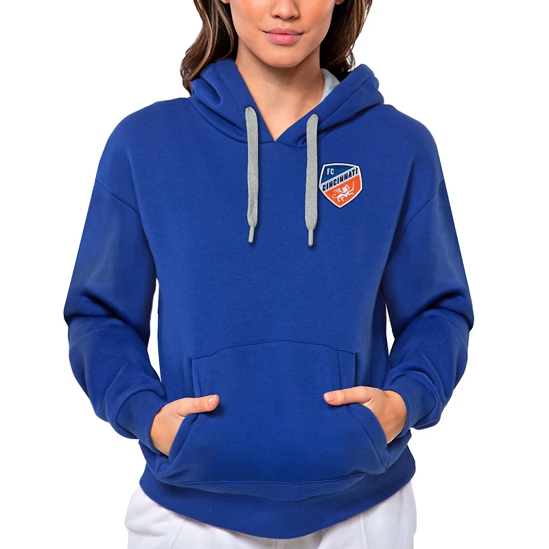 Women's Antigua Royal FC Cincinnati Team Logo Victory Pullover Hoodie