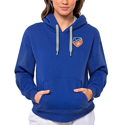 Women's Antigua Royal FC Cincinnati Team Logo Victory Pullover Hoodie