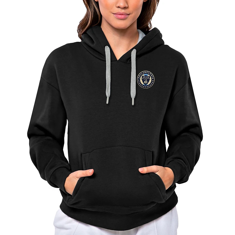 Women's Antigua Black Philadelphia Union Team Logo Victory Pullover Hoodie