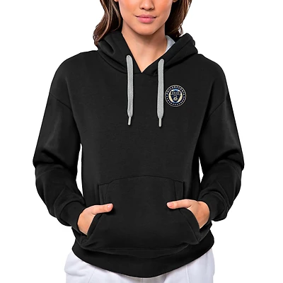Women's Antigua Black Philadelphia Union Team Logo Victory Pullover Hoodie